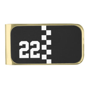 Personalized Racing Flag Black And White Gold Finish Money Clip