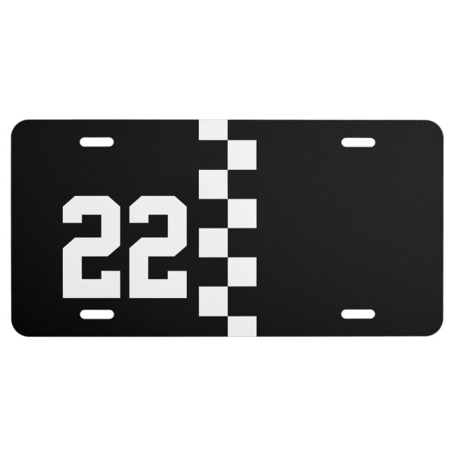 Personalized Racing Flag Black And White License Plate (Front)