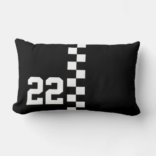 Personalized Racing Flag Black And White Lumbar Pillow
