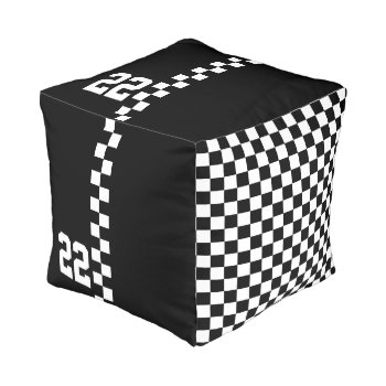 Personalized Racing Flag Black And White Pouf by Ricaso_Designs at Zazzle