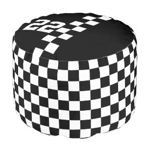 Personalized Racing Flag Black And White Pouf