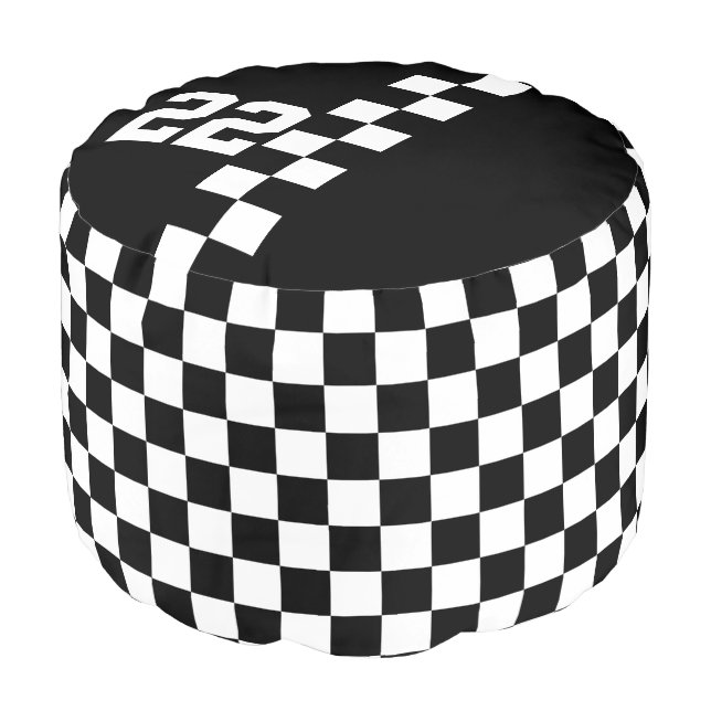 Personalized Racing Flag Black And White Pouf (Angled Front)