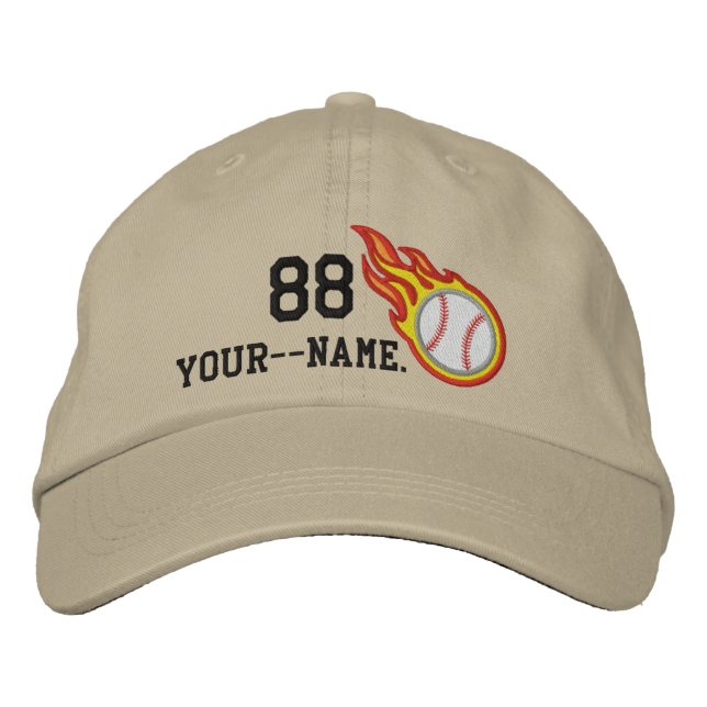 Personalized Racing Flames Baseball Bullet Badge Embroidered Baseball Cap (Front)