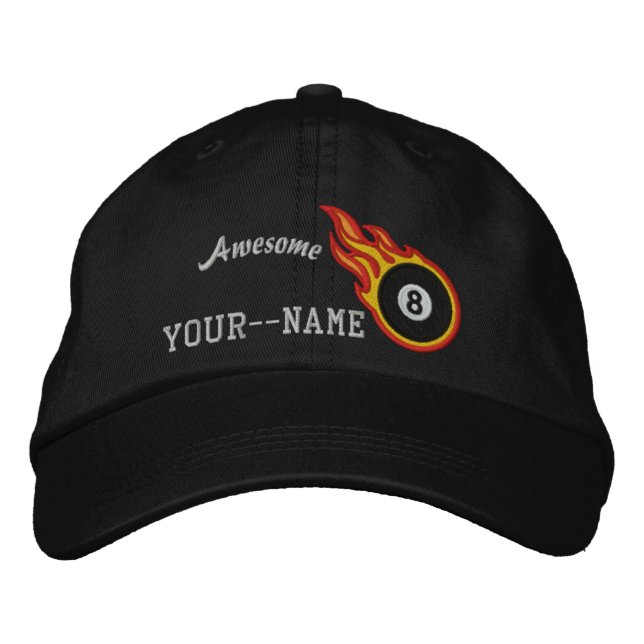 Personalized Racing Flames Eight ball Bullet Badge Embroidered Baseball Hat (Front)