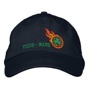 Personalized Racing Flames Irish Bullet Badge Embroidered Baseball Cap