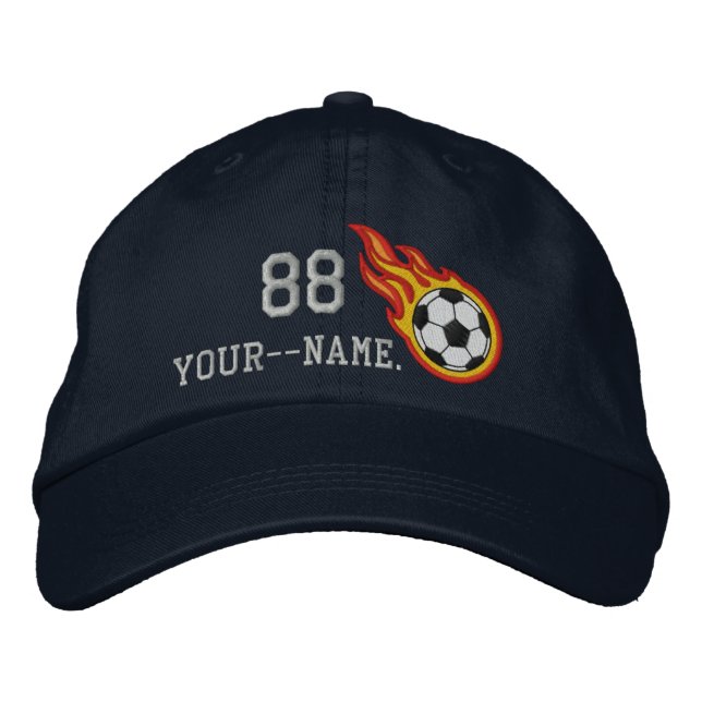 Personalized Racing Flames Soccer Bullet Badge Embroidered Baseball Hat (Front)