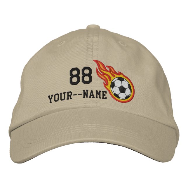 Personalized Racing Flames Soccer Bullet Badge Embroidered Baseball Hat (Front)
