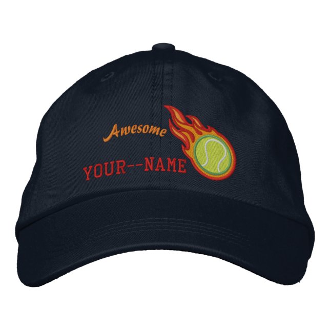 Personalized Racing Flames Tennis Bullet Badge Embroidered Baseball Hat (Front)