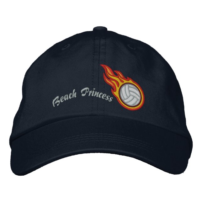 Personalized Racing Flames Volleyball Bullet Badge Embroidered Baseball Hat (Front)