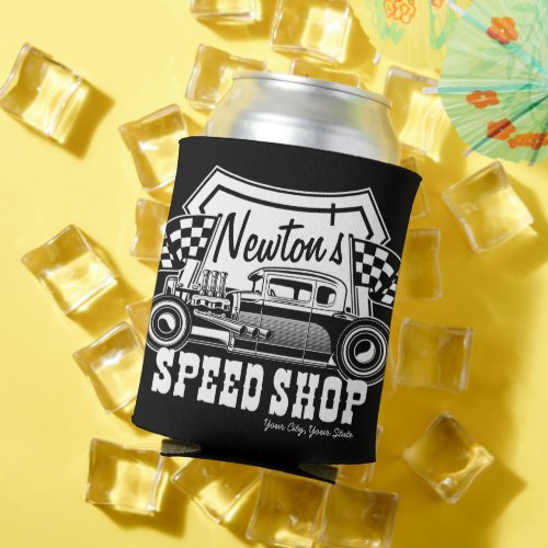 Personalized Racing Hot Rod Speed Shop Garage   Can Cooler