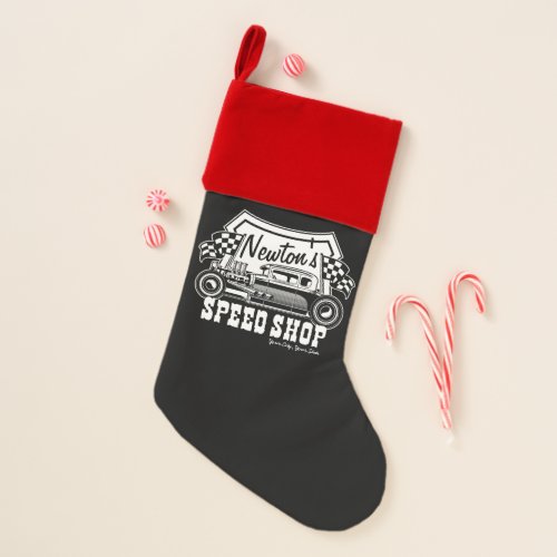 Personalized Racing Hot Rod Speed Shop Garage    Christmas Stocking