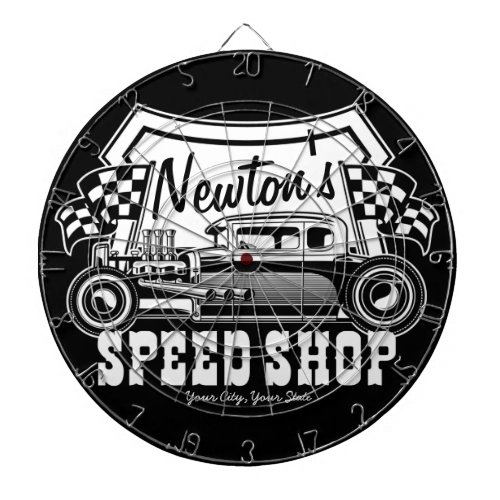 Personalized Racing Hot Rod Speed Shop Garage    Dart Board