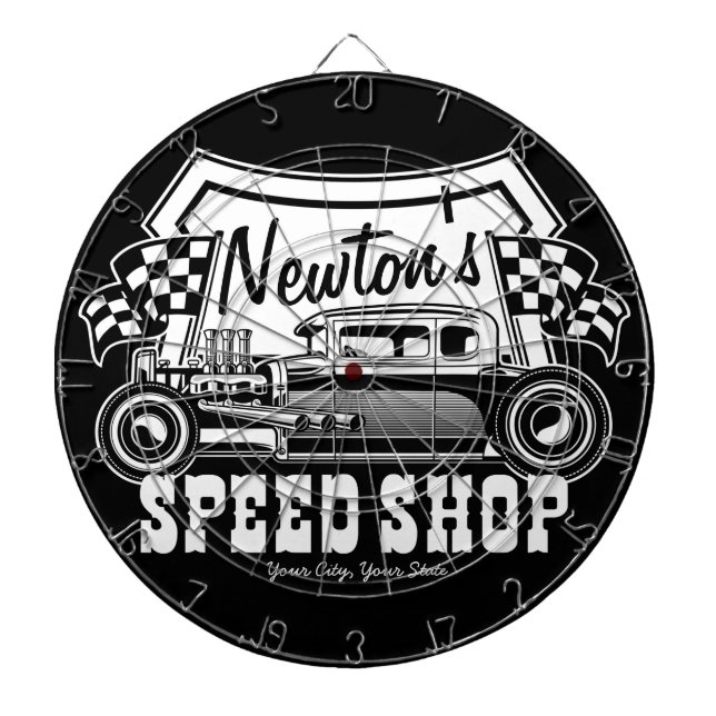Personalized Racing Hot Rod Speed Shop Garage    Dart Board (Front)