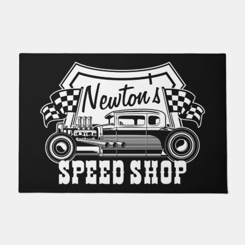Personalized Racing Hot Rod Speed Shop Garage   Doormat