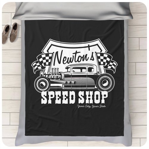 Personalized Racing Hot Rod Speed Shop Garage   Fleece Blanket