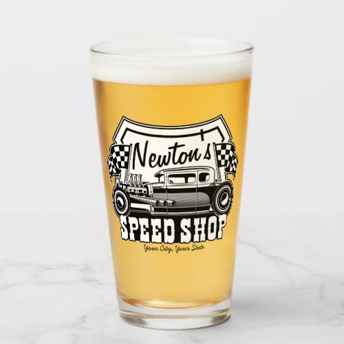 Personalized Racing Hot Rod Speed Shop Garage  Glass