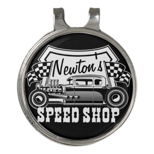 Personalized Racing Hot Rod Speed Shop Garage  Golf Hat Clip