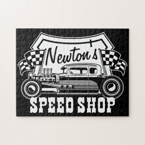 Personalized Racing Hot Rod Speed Shop Garage  Jigsaw Puzzle