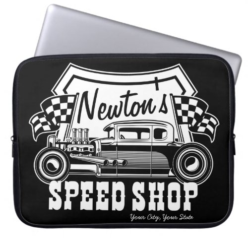 Personalized Racing Hot Rod Speed Shop Garage   Laptop Sleeve