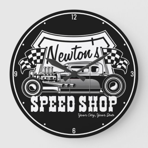 Personalized Racing Hot Rod Speed Shop Garage  Large Clock