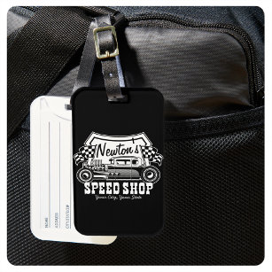 Personalized Racing Hot Rod Speed Shop Garage   Luggage Tag