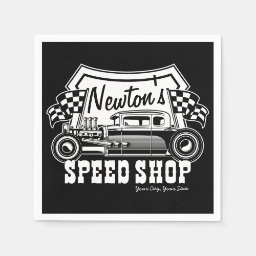 Personalized Racing Hot Rod Speed Shop Garage    Napkins