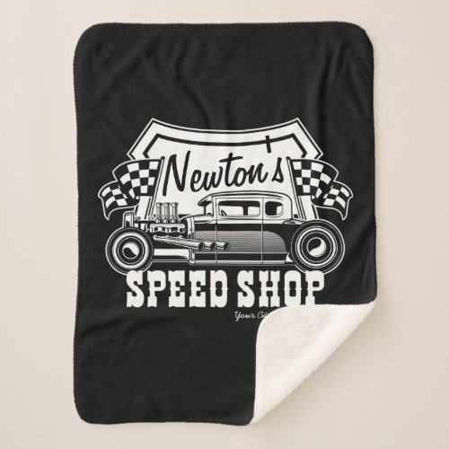 Personalized Racing Hot Rod Speed Shop Garage    Sherpa Blanket