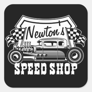 Personalized Racing Hot Rod Speed Shop Garage   Square Sticker