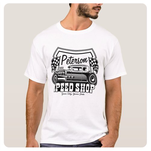 Personalized Racing Hot Rod Speed Shop Garage  T_Shirt