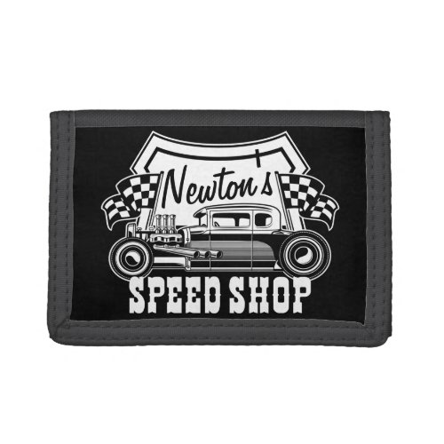Personalized Racing Hot Rod Speed Shop Garage Trifold Wallet