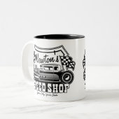 Personalized Racing Hot Rod Speed Shop Garage   Two-Tone Coffee Mug (Front Left)
