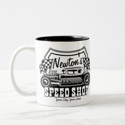 Personalized Racing Hot Rod Speed Shop Garage   Two_Tone Coffee Mug