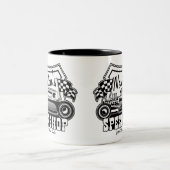 Personalized Racing Hot Rod Speed Shop Garage   Two-Tone Coffee Mug (Center)