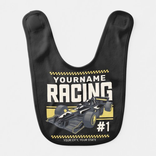 Personalized Racing Team Fast Race Car Driver  Baby Bib