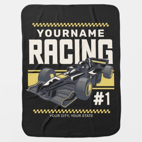 Personalized Racing Team Fast Race Car Driver  Baby Blanket