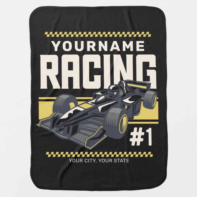 Personalized Racing Team Fast Race Car Driver  Baby Blanket (Front)