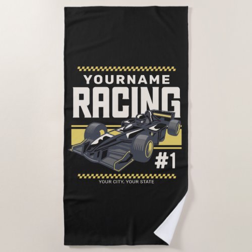 Personalized Racing Team Fast Race Car Driver  Beach Towel