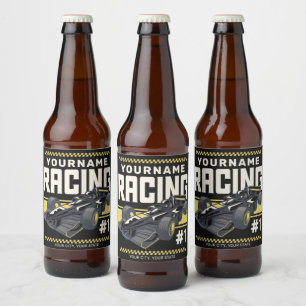 Personalized Racing Team Fast Race Car Driver Beer Bottle Label
