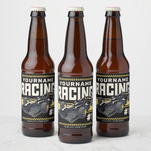Personalized Racing Team Fast Race Car Driver  Beer Bottle Label