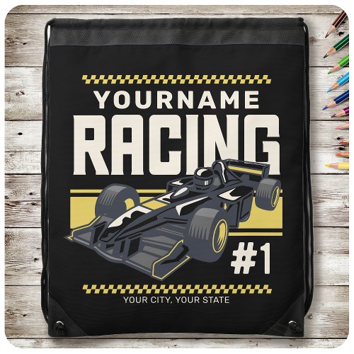 Personalized Racing Team Fast Race Car Driver Drawstring Bag