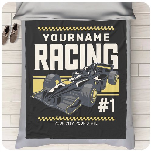 Personalized Racing Team Fast Race Car Driver  Fleece Blanket