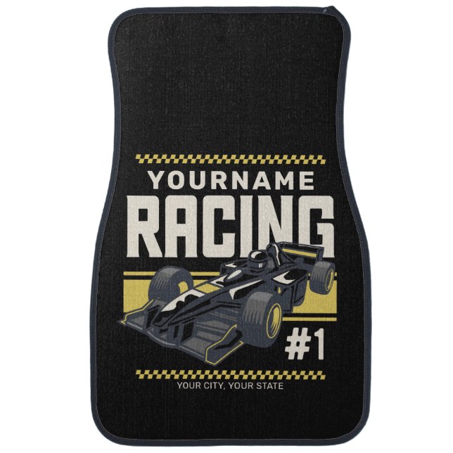Personalized Racing Team Fast Race Car Driver  Floor Mat (Front)