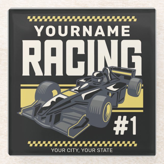Personalized Racing Team Fast Race Car Driver  Glass Coaster (Front)