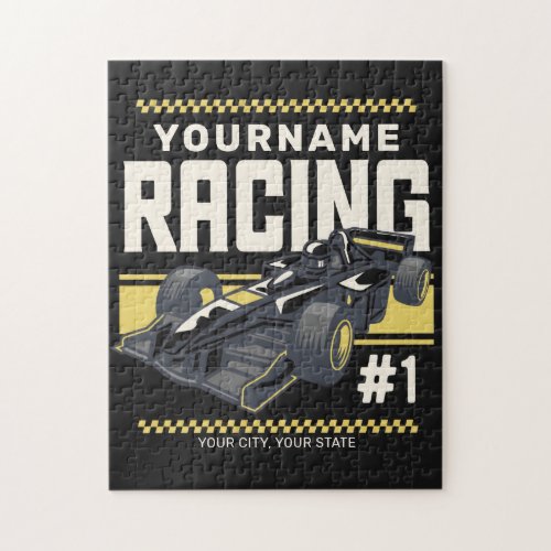 Personalized Racing Team Fast Race Car Driver  Jigsaw Puzzle