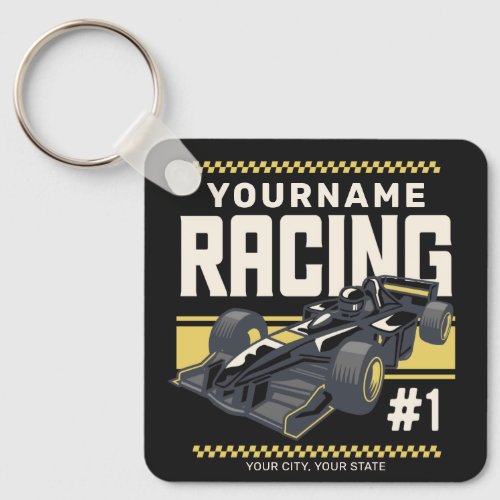 Personalized Racing Team Fast Race Car Driver  Keychain