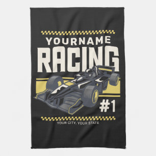 Personalized Racing Team Fast Race Car Driver Kitchen Towel