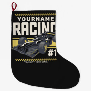 Personalized Racing Team Fast Race Car Driver Large Christmas Stocking