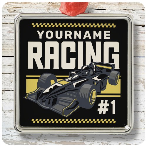 Personalized Racing Team Fast Race Car Driver Metal Ornament