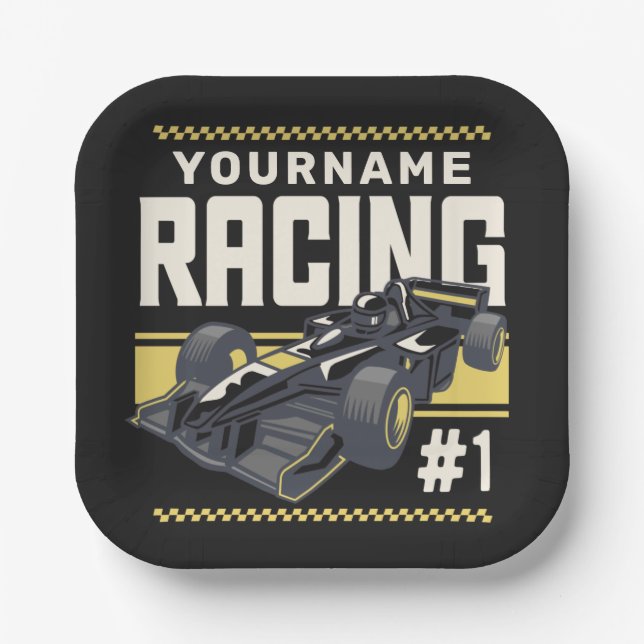 Personalized Racing Team Fast Race Car Driver  Paper Plates (Front)