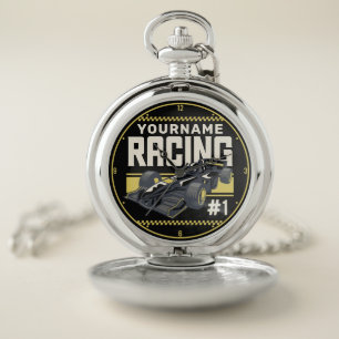Personalized Racing Team Fast Race Car Driver Pocket Watch